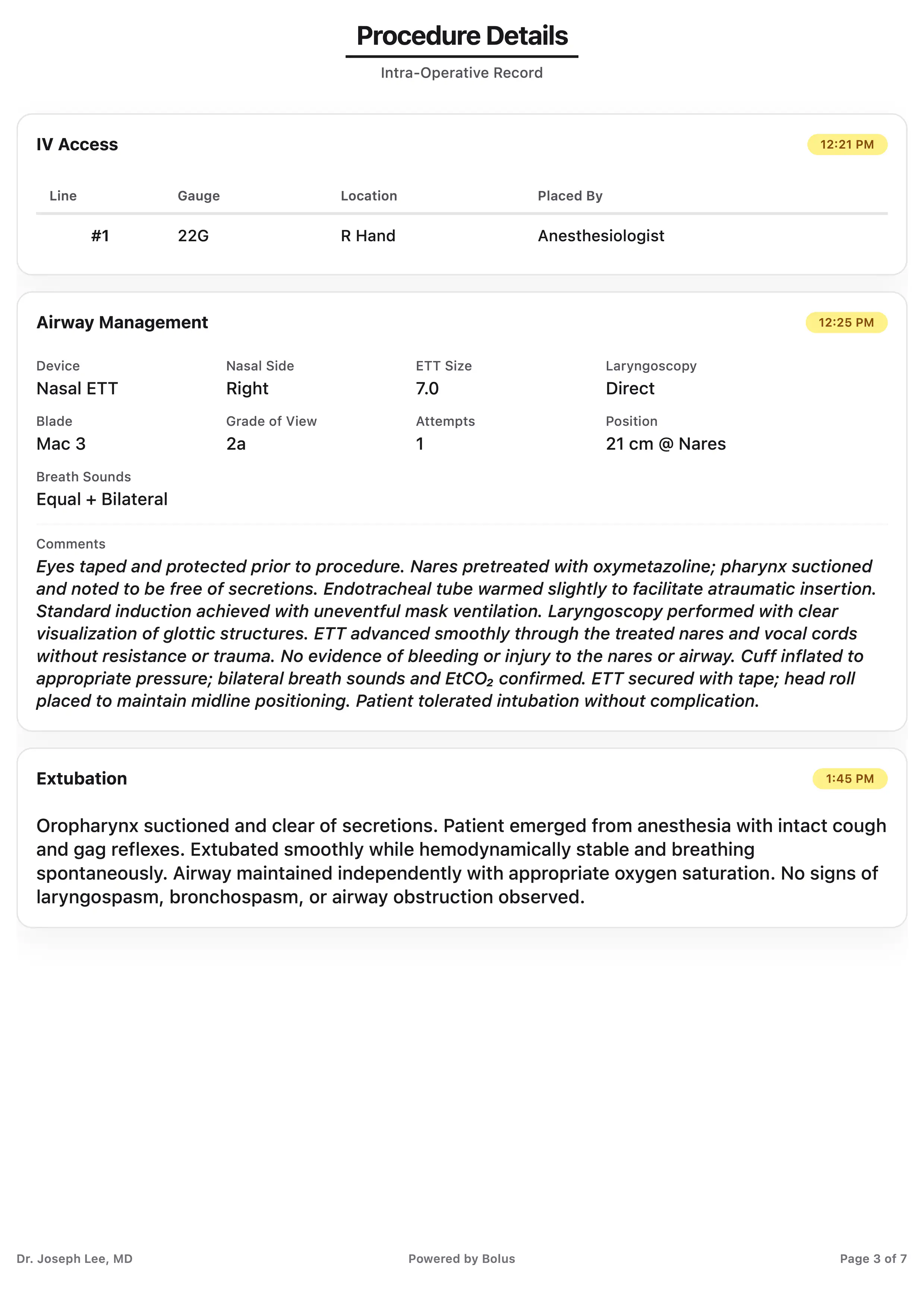 Bolus PDF anesthesia record export - Record page 2